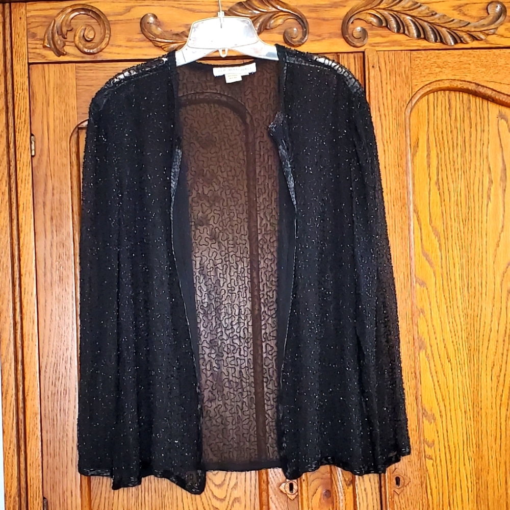 Women's ILDI MARSHALL black beaded silk jacket. Size L.
